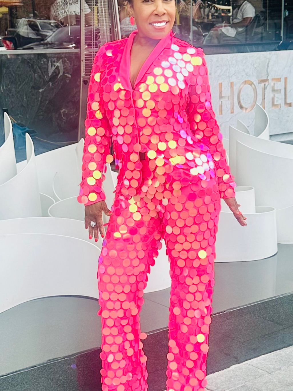 Mon Cheri Hot Pink Sequin Dot Jumpsuit